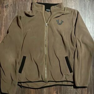 True Religion Sherpa Fleece Brown Full Zip Up Hoodie